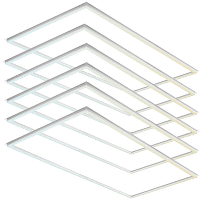 2x4 LED Panel Light, Edge-Lit Frame, 5CCT 3000K–6500K, Wattage Selectable 40W/50W/60W, 6 Pack