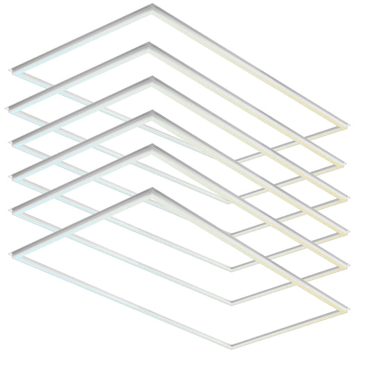 2x4 LED Panel Light, Edge-Lit Frame, 5CCT 3000K–6500K, Wattage Selectable 40W/50, 6 Pack
