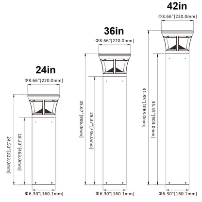 Turtle Friendly LED Bollard Light 24W 590nm Amber Pathway Lighting, 24in , 36in, 42in Available,White Finish