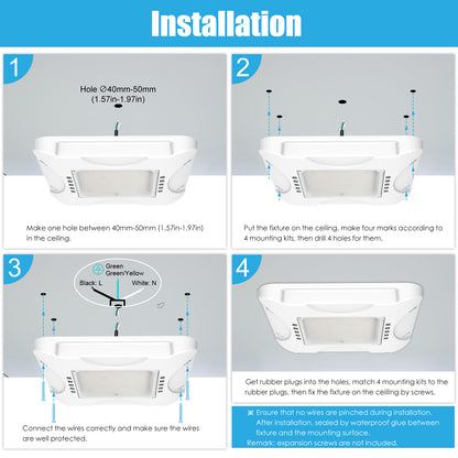 LED Canopy Light Fixture Watt Tunable 90W 120W 150W 4500K/5000K/5700K AC100-277V Waterproof IP65 Gas Station Lights for Indoor and Outdoor UL DLC Listed