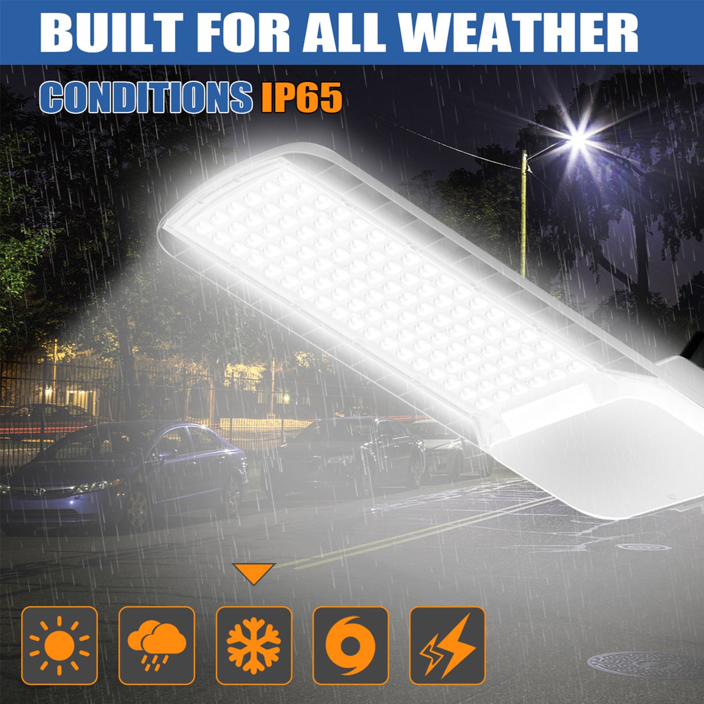 Commercial LED Road Lighting 100W 150W 200W 5000K Daylight 120-277V Dusk to Dawn Streetlights, Silver Aluminum Housing, ETL Listed