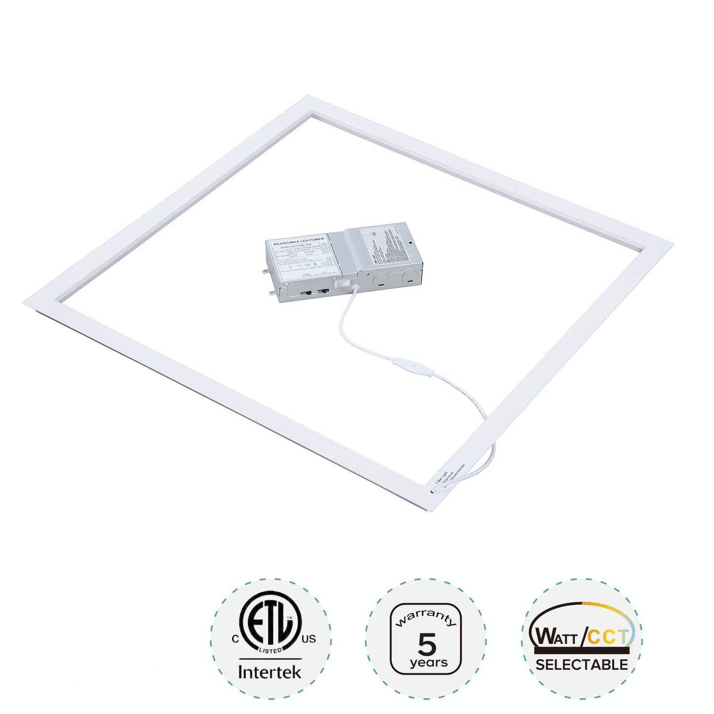 2x2 LED Frame Panel Light, Edge-Lit Flat Panel, 5CCT 3000K–6500K, Wattage Selectable 20W/30W/40W, 0-10V Dimmable, 100-277V Commercial Drop Ceiling Light for Office, School, Hospital, 6 Pack