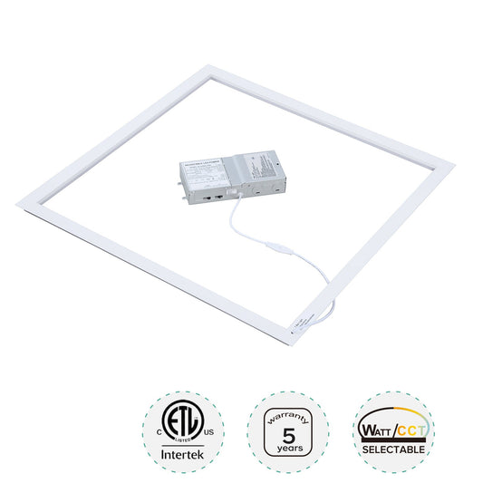 2x2 LED Frame Panel Light, Edge-Lit Flat Panel, 5CCT 3000K–6500K, Wattage Selectable 20W/30W/40W, 0-10V Dimmable, 100-277V Commercial Drop Ceiling Light for Office, School, Hospital, 6 Pack