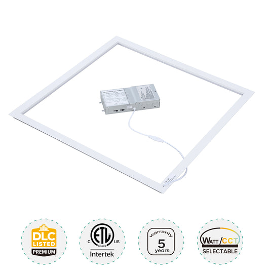 2x2 LED Frame Panel Light, Edge-Lit Flat Panel, 5CCT 3000K–6500K, Wattage Selectable 20W/30W/40W, 0-10V Dimmable, 100-277V Commercial Drop Ceiling Light for Office, School, Hospital, 6 Pack