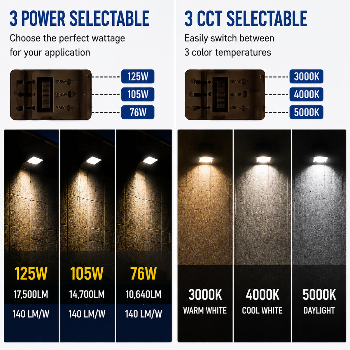 selectable wattage wall pack