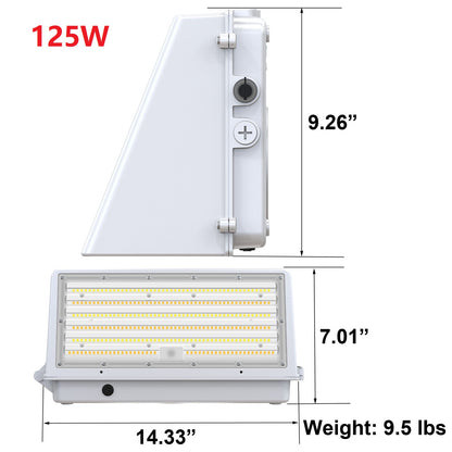 LED Full Cutoff Wall Pack Light with Photocell 125W 90W 60W 3000K/4000K/5000K 3CCT 120-277V Dimmable Commercial Outdoor Wall Lamp, UL DLC Listed
