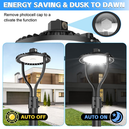 LED Post Top Circular Area Light with Photocell 60W 80W 100W 150W 3000K/4000K/5000K 3CCT Outdoor Commercial Pole Lighting