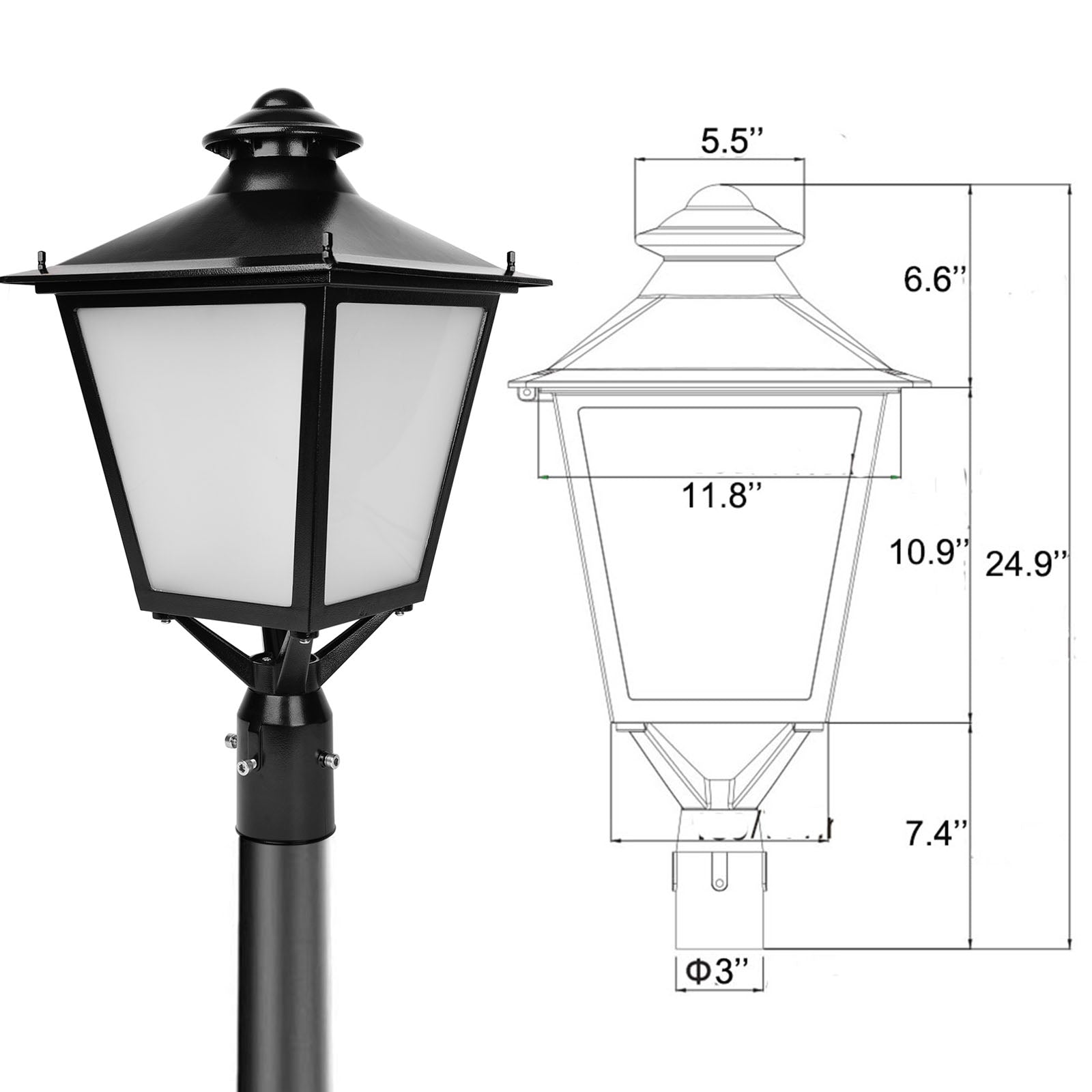 LED Post Top Light with Photocell Waterproof Outdoor Circular Area Pole ...