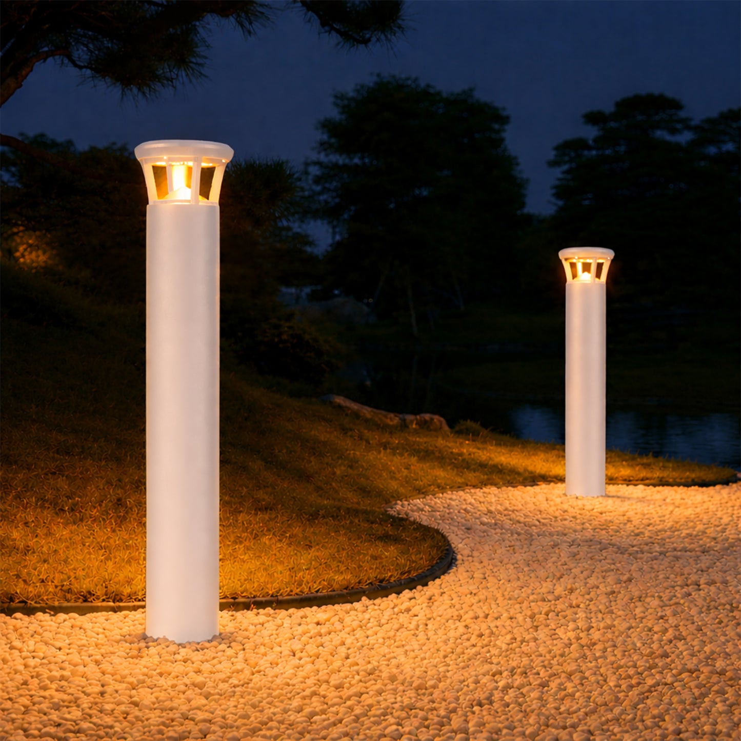 Turtle Friendly LED Bollard Light 24W 590nm Amber Pathway Lighting, 24in , 36in, 42in Available,White Finish