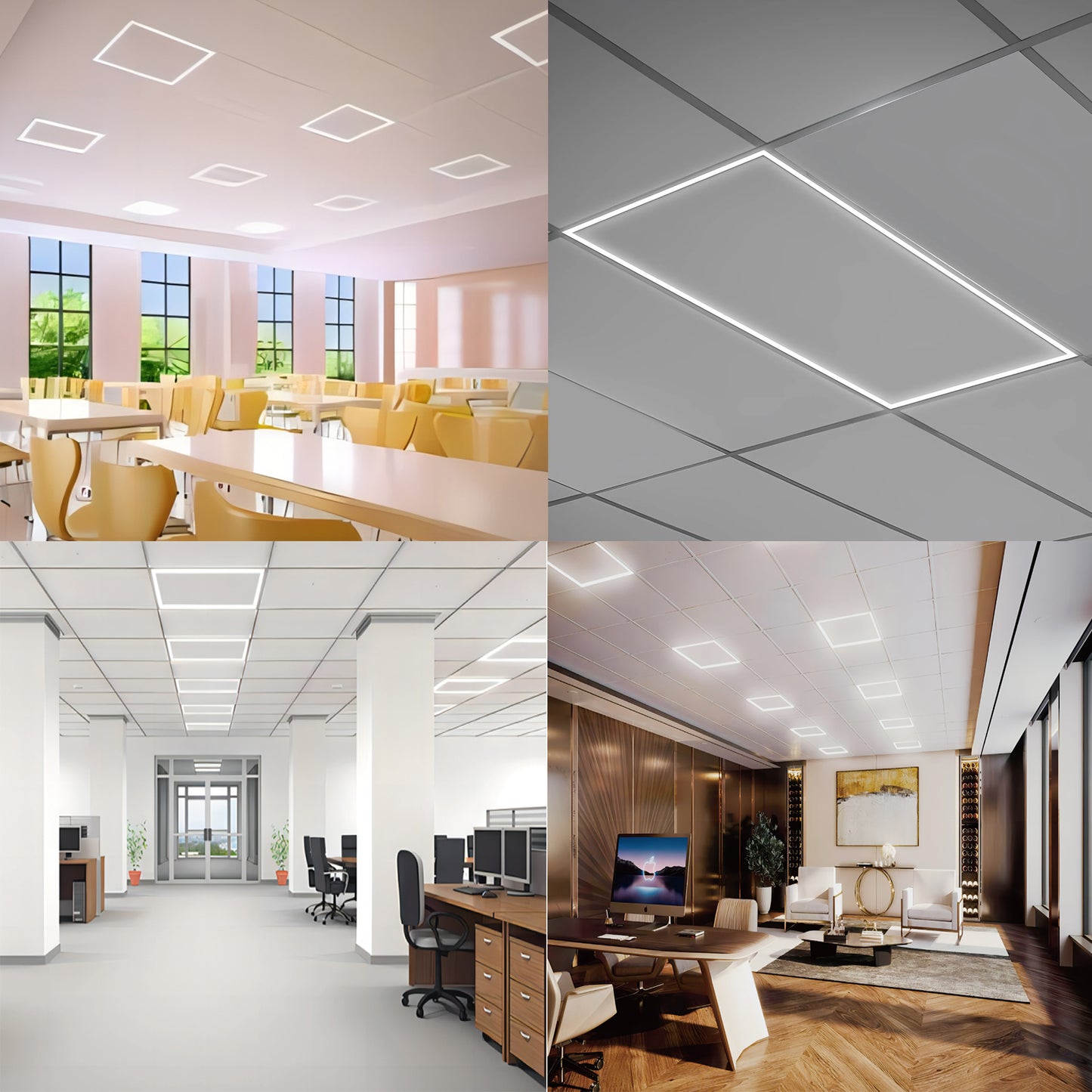 2x4 LED Panel Light, Edge-Lit Frame, 5CCT 3000K–6500K, Wattage Selectable 40W/50W/60W, 6 Pack