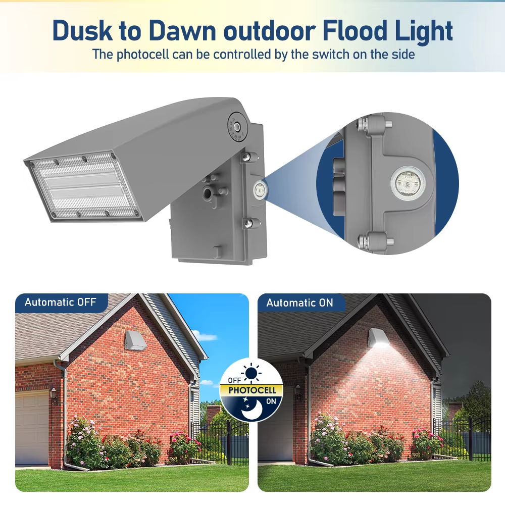 LED Wall Pack Light 120W/100W/80W Adjustable, 3CCT 3000K-5000K, Dusk to Dawn Photocell, 120-277V Commercial Outdoor Security Light