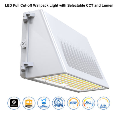 LED Full Cutoff Wall Pack Light with Photocell 125W 90W 60W 3000K/4000K/5000K 3CCT 120-277V Dimmable Commercial Outdoor Wall Lamp, UL DLC Listed