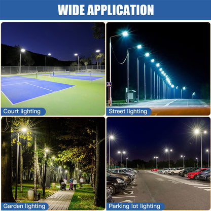 Commercial LED Road Lighting 100W 150W 200W 5000K Daylight 120-277V Dusk to Dawn Streetlights, Silver Aluminum Housing, ETL Listed