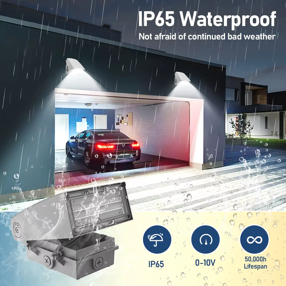 LED Wall Pack Light 120W/100W/80W Adjustable, 3CCT 3000K-5000K, Dusk to Dawn Photocell, 120-277V Commercial Outdoor Security Light