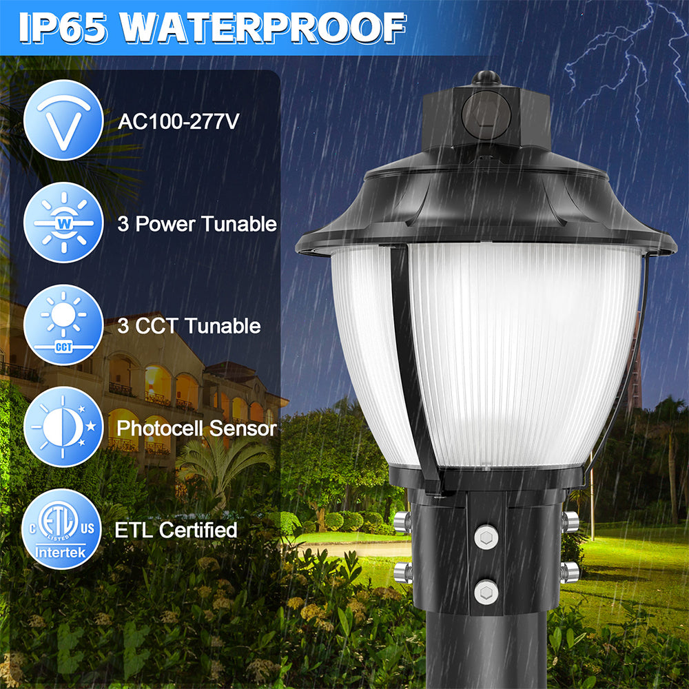 Choierlight LED Post Top Light with Photocell 60W 80W 100W 3000K/4000K/5000K 3CCT 100-277V Pole Area Lighting