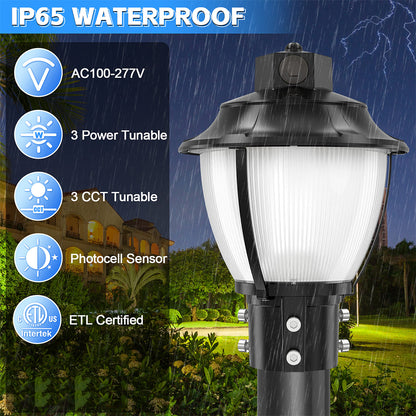 Choierlight LED Post Top Light with Photocell 60W 80W 100W 3000K/4000K/5000K 3CCT 100-277V Pole Area Lighting