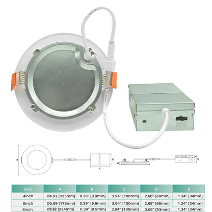 LED Recessed Lighting 4IN/9W 6IN/12W 8IN/18W Dimmable 5CCT (2700K–5000K) Ultra-Thin Canless Downlight  IC Rated Ceiling Light for Kitchen, Bathroom & Commercial Use, 24 Pack