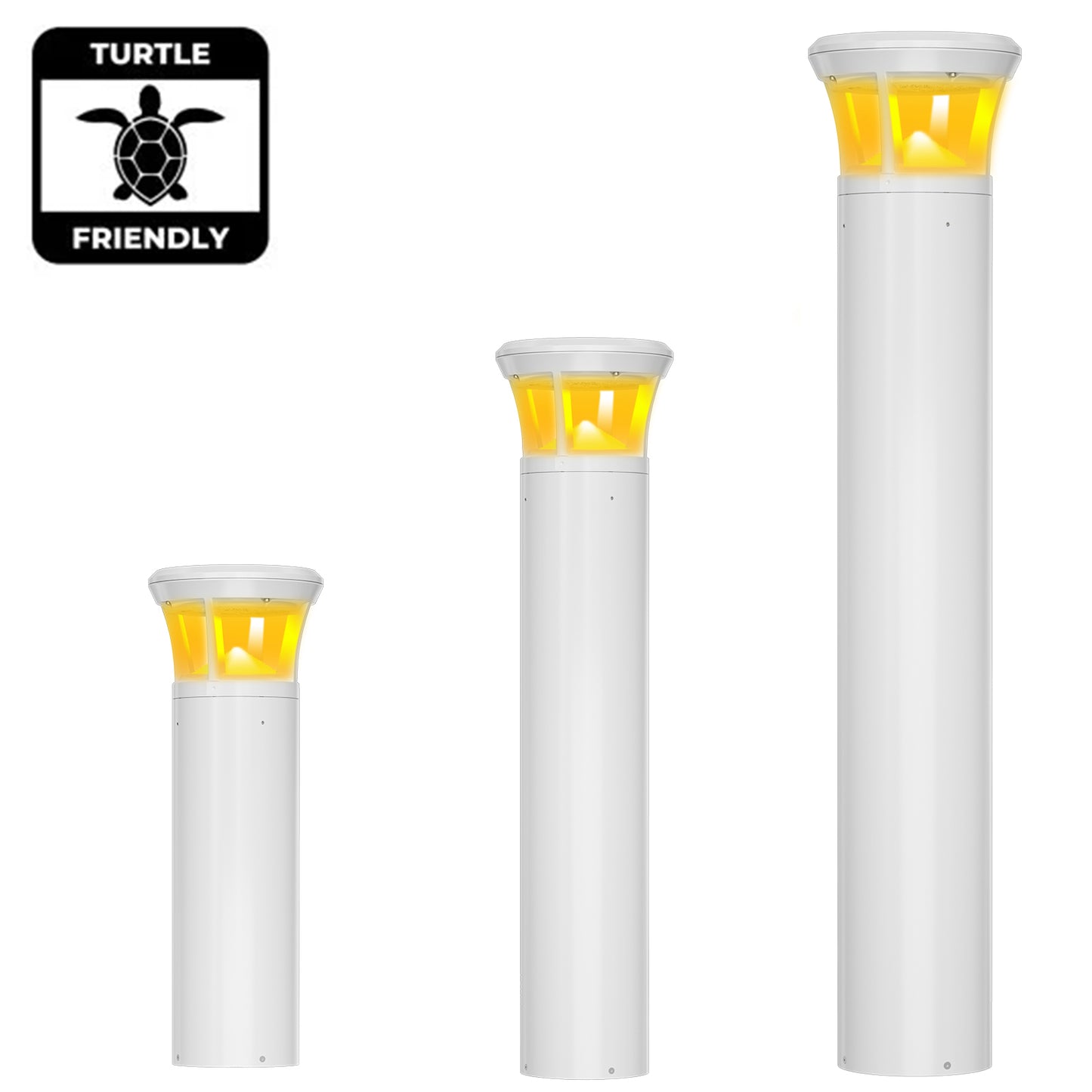 Turtle Friendly LED Bollard Light 24W 590nm Amber Pathway Lighting, 24in , 36in, 42in Available,White Finish