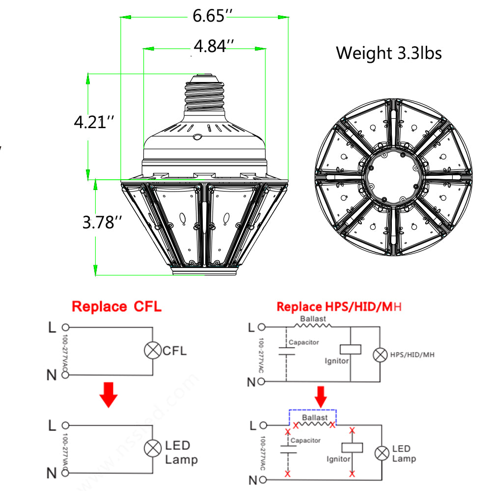 120W LED corn bulb E39 base 16200 lumens for warehouse lighting