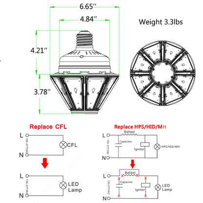 120W LED corn bulb E39 base 16200 lumens for warehouse lighting