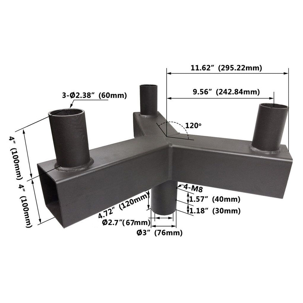 120 Degree Triple Bullhorn with 3 Arms for LED Parking Lot Lights