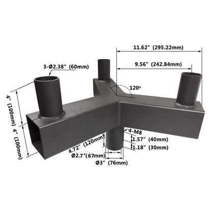 120 Degree Triple Bullhorn with 3 Arms for LED Parking Lot Lights