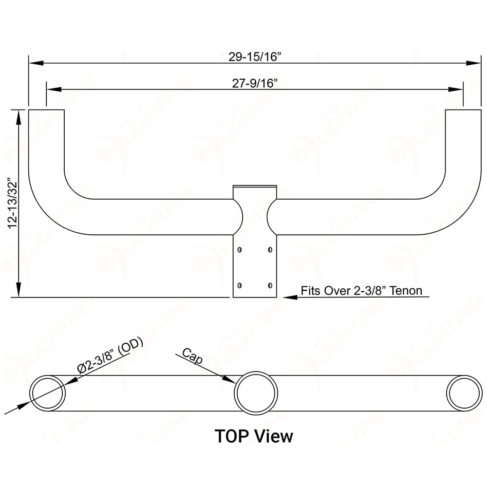 29-15/16 Inch Bullhorn Tenon Adapter for Two LED Shoebox Lights