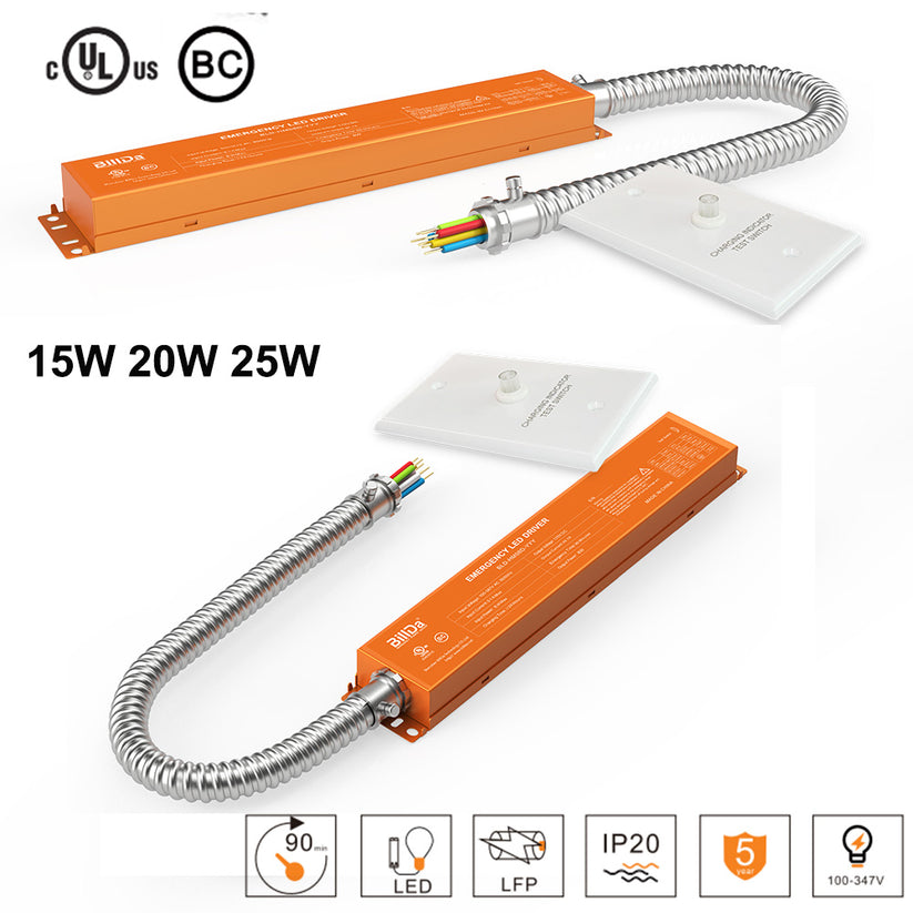 LED Emergency Backup Driver 8W 15W 20W 25W 100V-347VAC EM 90 Min ...
