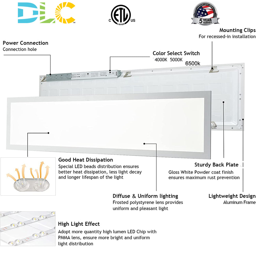 1x4 FT LED Ceiling Panel Light 40W 4000K 5000K 6500K Tunable 5200LM ...