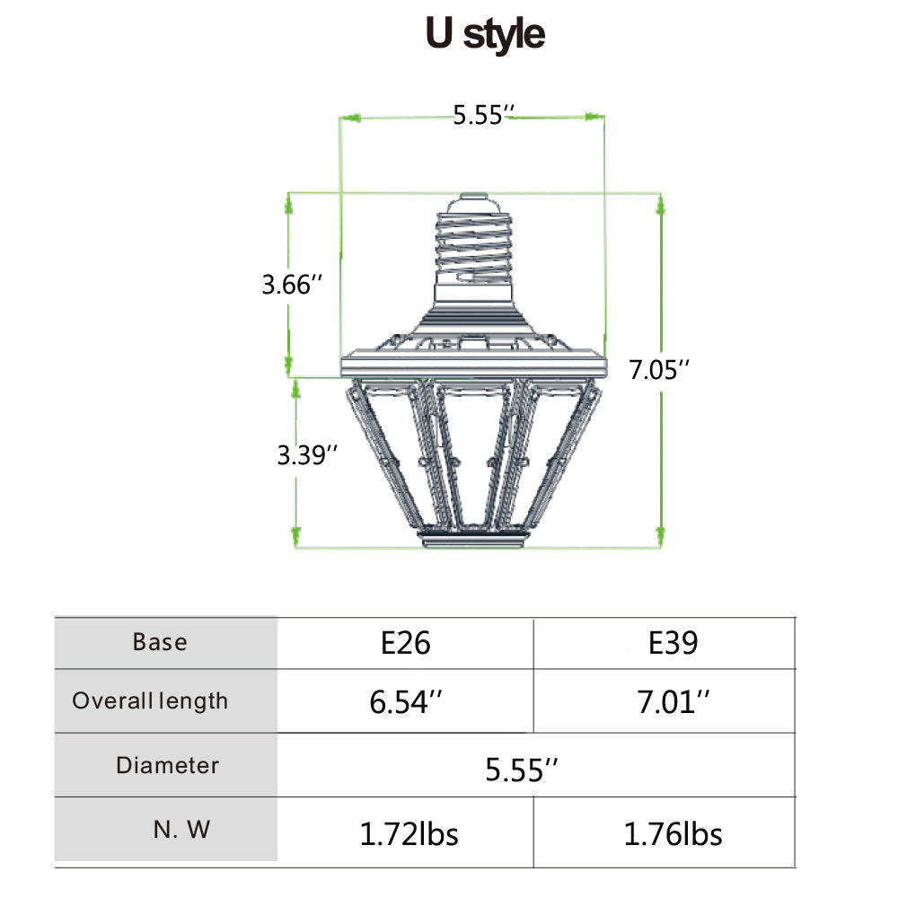 50W E39 LED corn bulb 7000 lumens 100-277V metal halide replacement