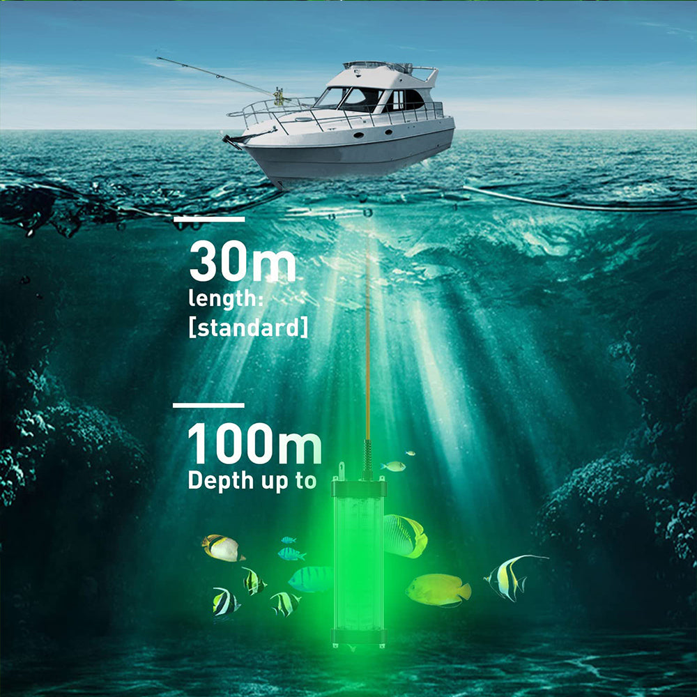 200W 300W Underwater Fishing Light 12V IP68 Waterproof Aluminum High Power  Glowing Boat Fish Attractants Lure Green Submersible Fishing Lights, ETL