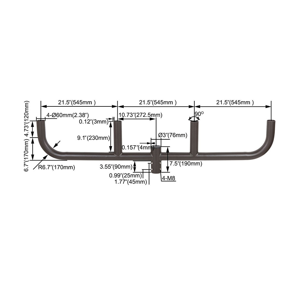 Four Arm Inline Bullhorn Bracket for LED Parking Lot Lights