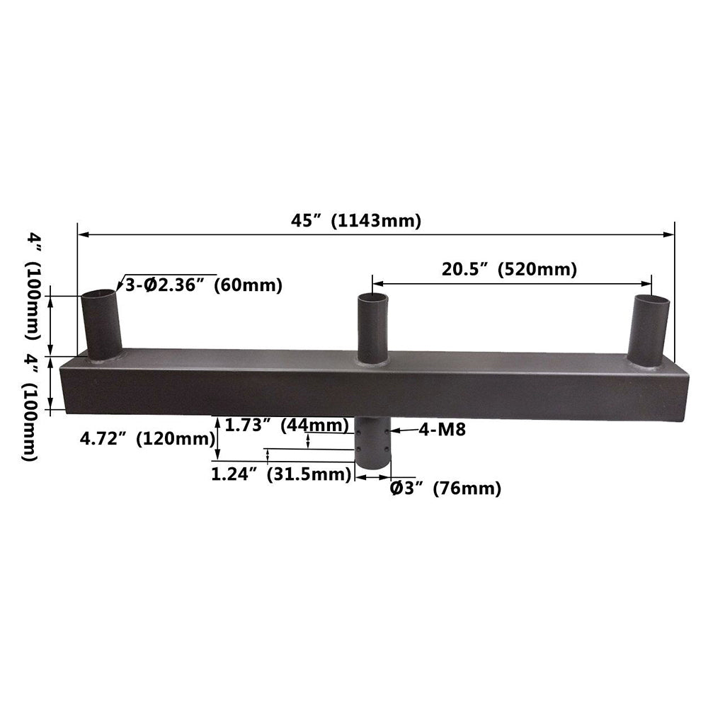 Triple Bullhorn with Three Inline Arms for LED Shoebox Lights